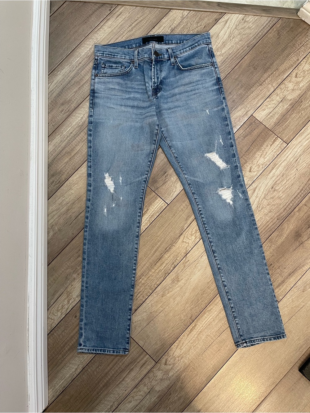 J Brand Men's Light Blue straight Skinny Distressed Jeans